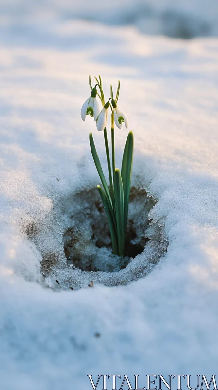 Winter Bloom - Snowdrop in Snow AI Image