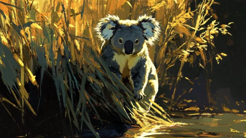 Koala Amongst Gold-Tinted Grasses