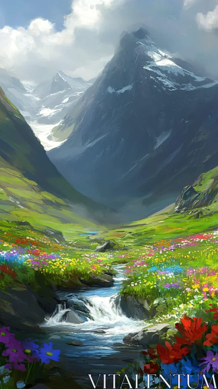 Idyllic Mountain Scenery AI Image