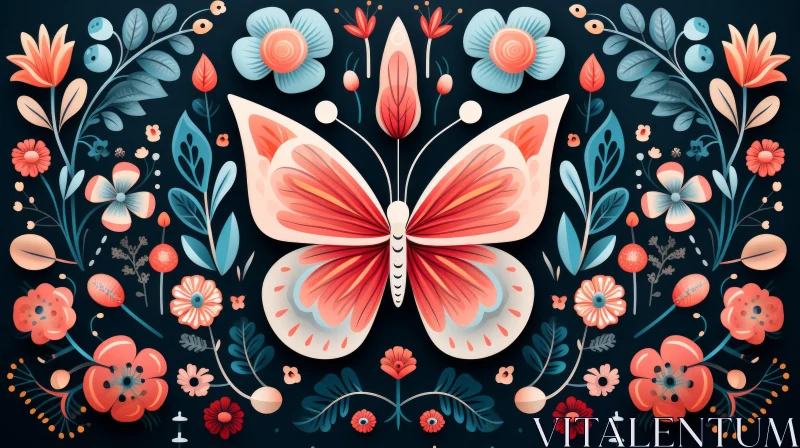 Folklore-Inspired Butterfly and Floral Pattern Illustration AI Image