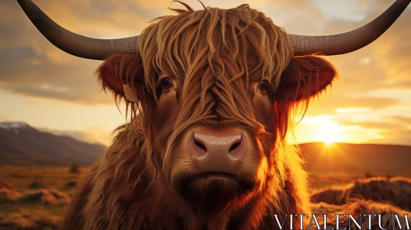 Highland Bull at Sunset - Scottish Landscape Portrait AI Image