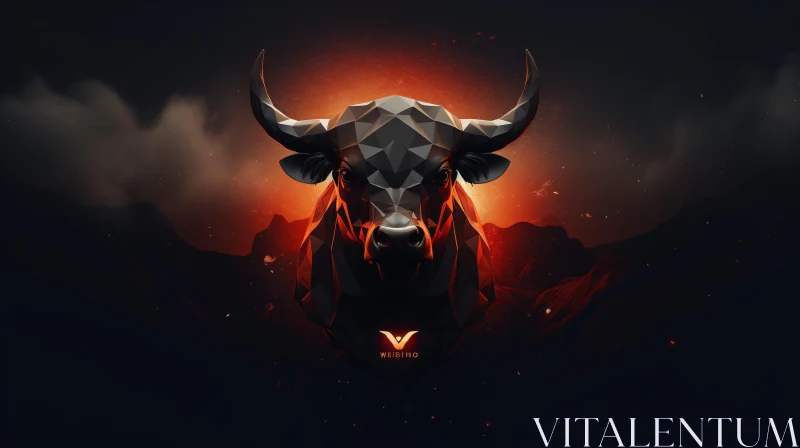 Abstract Polygonal Bull with Red-Glow Aura AI Image