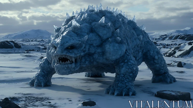 Frozen Arctic Beast Amidst Snowy Terrain AI Image