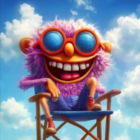 Playful Cartoon with Purple Fur and Blue Goggles