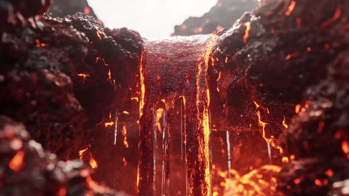 Flowing Lava on Dark Volcanic Terrain