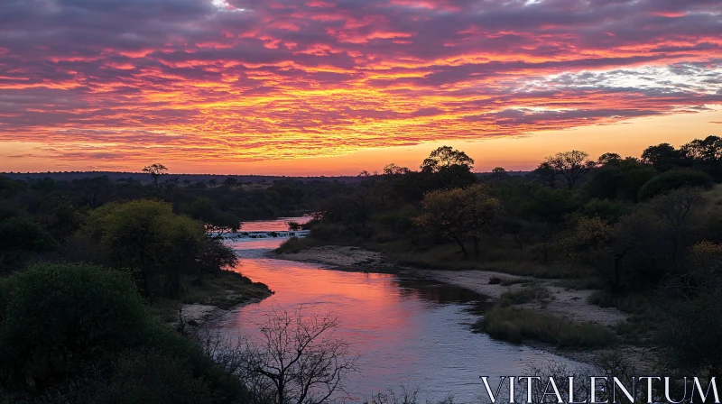 Stunning Sunset Reflecting on a Quiet River AI Image