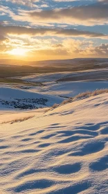 Golden Sunset Over Snowy Hills