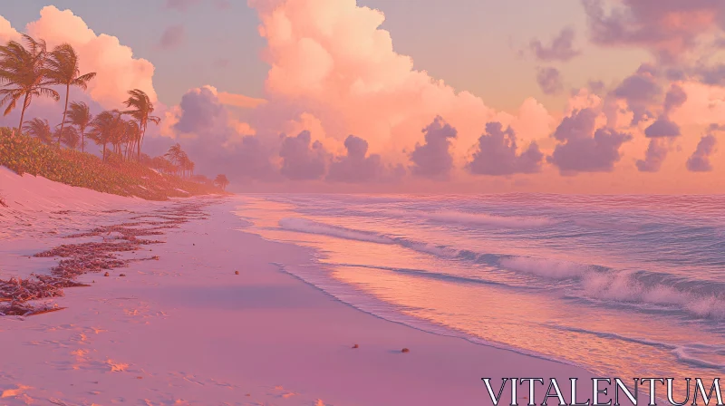 AI ART Serene Pink Beach Sunset