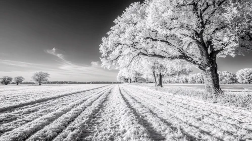 Breathtaking Frosty Field with Tall Trees