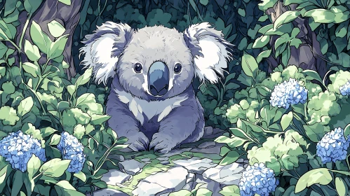 Koala in Floral Sanctuary