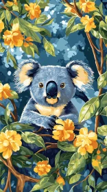 Koala Among Lush Yellow Blooms