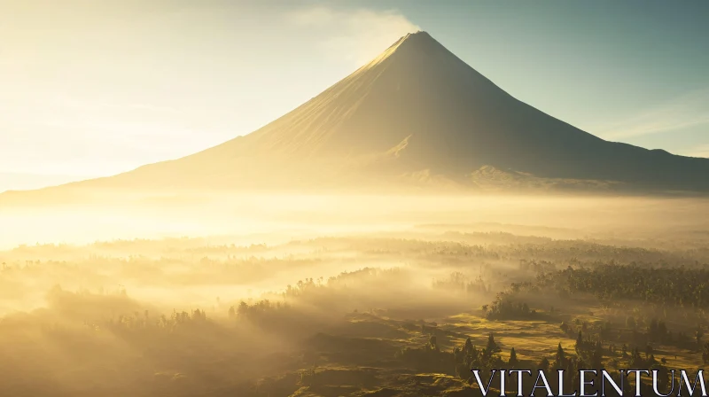 AI ART Morning Light on Misty Mountain