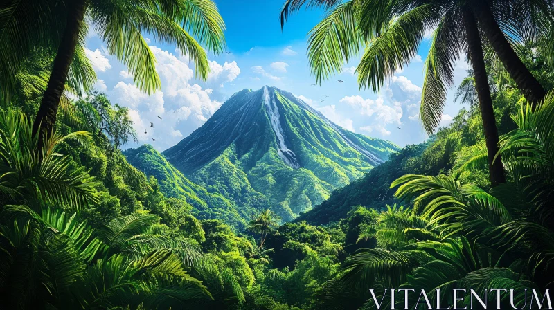 Beautiful Tropical Mountain View with Lush Green Foliage AI Image