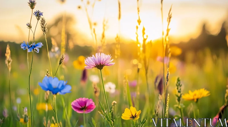 AI ART Golden Hour Wildflowers in a Meadow