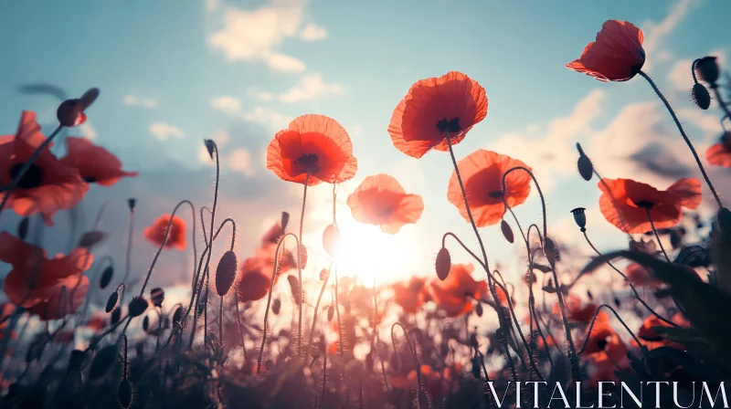 Sunset Glow on Poppy Field AI Image