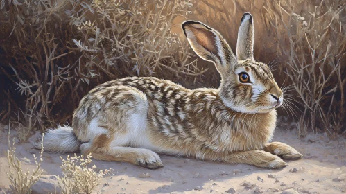 Wild Rabbit Resting in Desert Landscape