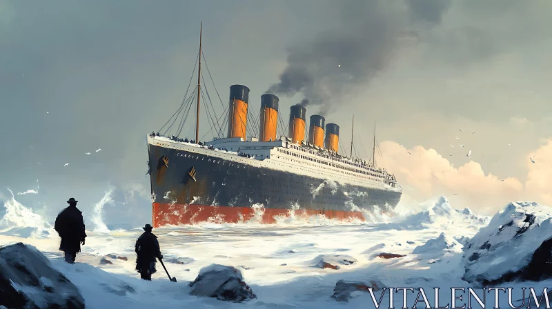 Historic Ship Navigating Icy Waters AI Image