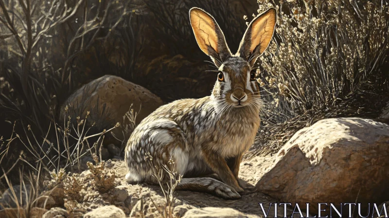 Wild Hare in a Rocky Desert Setting AI Image