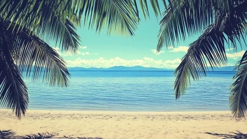 Idyllic Beach with Palm Trees and Blue Ocean