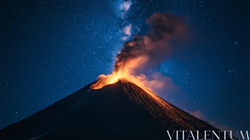 AI ART Volcano Eruption with Glowing Lava and Starry Sky