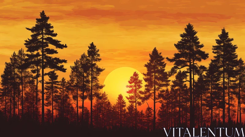 Serene Sunset Over Forest AI Image