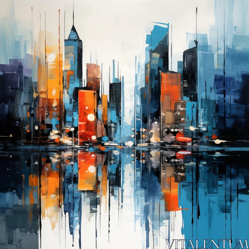 Abstract City Reflections - Tranquil Cyan and Amber Composition AI Image