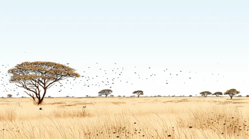 African Grassland and Birds - Graphic Novel Inspired Illustration
