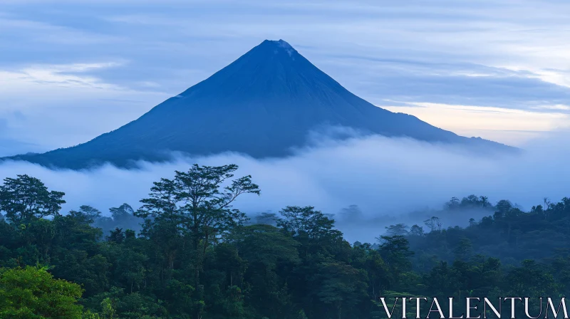 Misty Mountain and Forest Scenery AI Image