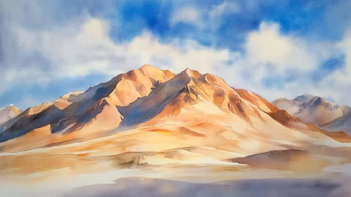 Sunlit Mountains Under Blue Sky Artwork