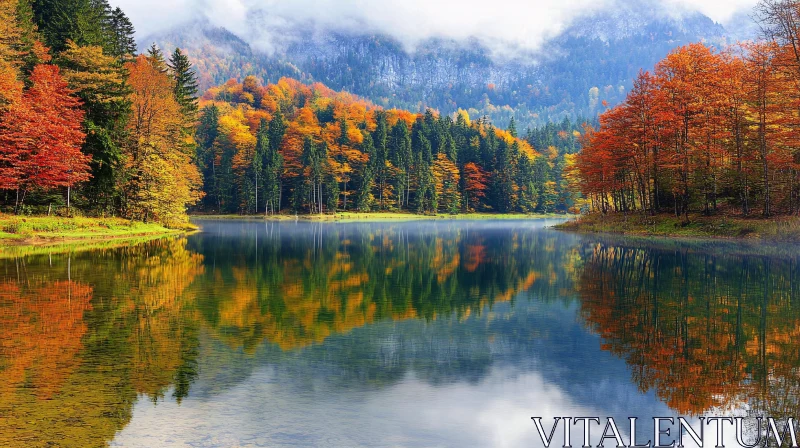 Autumnal Serenity by the Lake AI Image