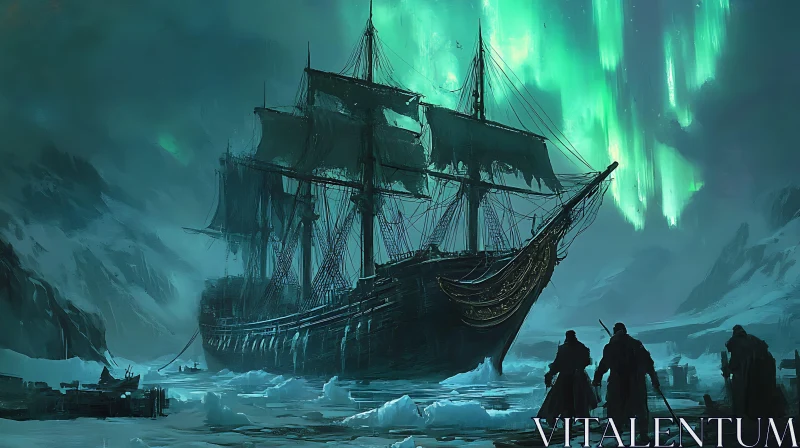 Adventure in the Arctic: Ship Under the Aurora AI Image