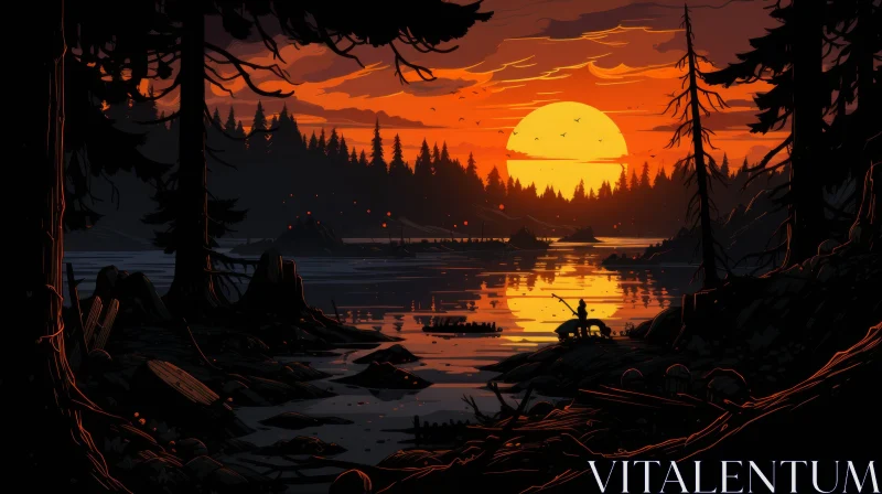 Sunset Wilderness Scenery with Detailed Character Design AI Image