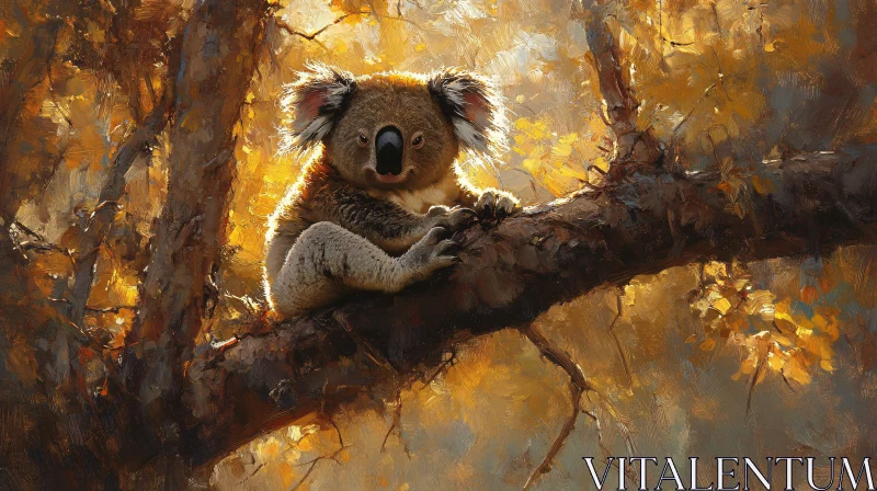 Koala Resting in Sunlit Foliage AI Image