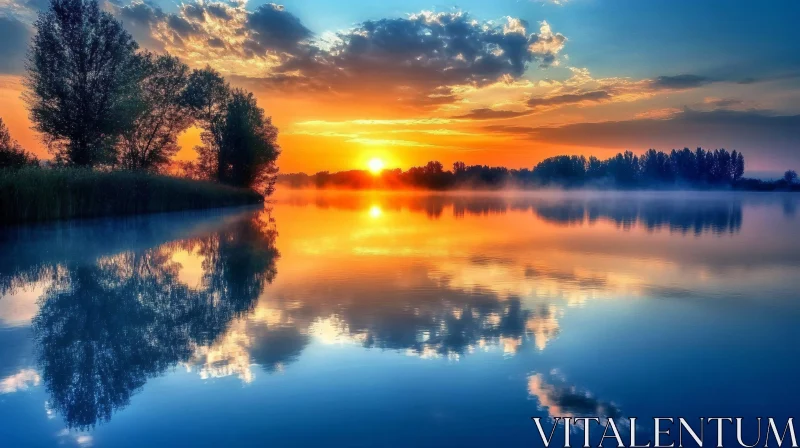 Evening Tranquility by the Lake AI Image