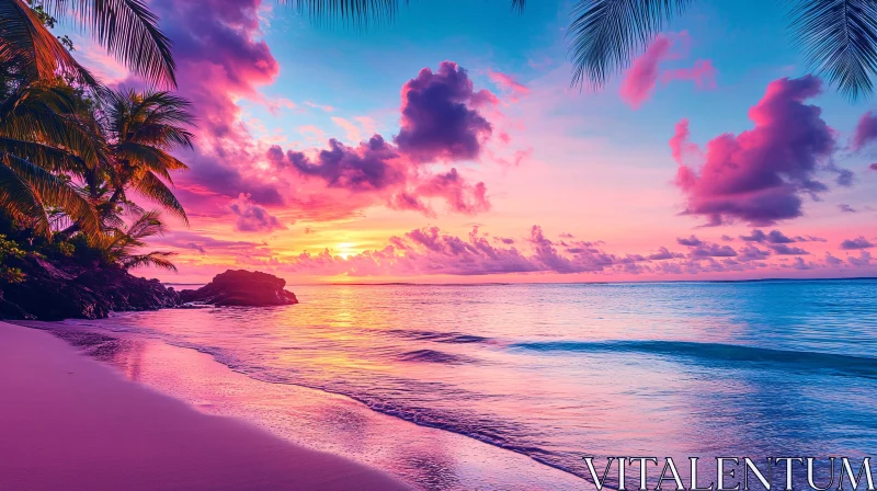 Serene Tropical Sunset on a Beach AI Image