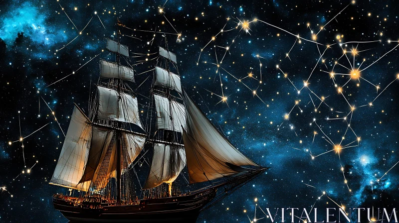 Ship in a Starry Sky AI Image