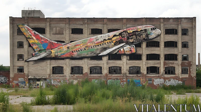 Urban Graffiti Plane on Brick Facade AI Image