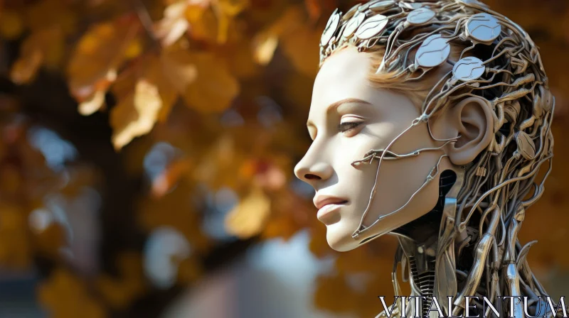 Artificial Woman in Autumn: A Futuristic Robotic Design AI Image