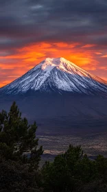 Sunset Over Snow-Capped Mountain Peak