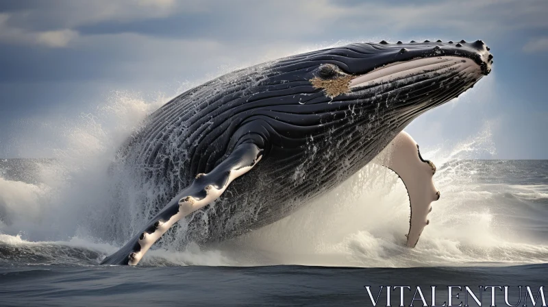 Majestic Humpback Whale Leaping Out of Water - Photorealistic Panorama AI Image