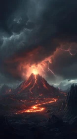 Majestic Volcanic Eruption Amidst a Storm