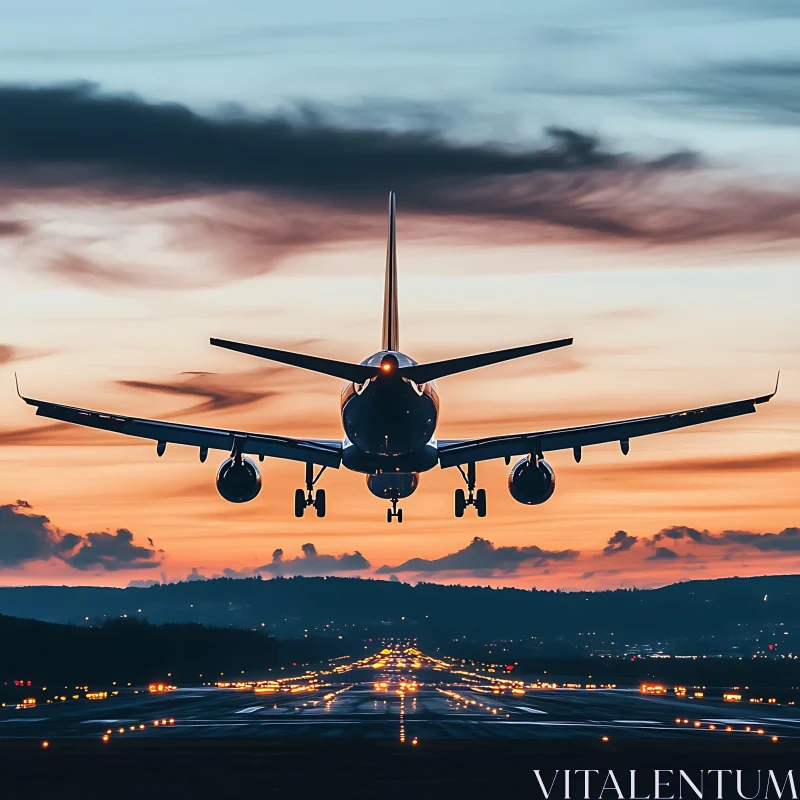 Aircraft Landing during Sunset AI Image