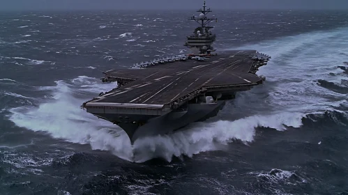 Navy Aircraft Carrier in Stormy Seas