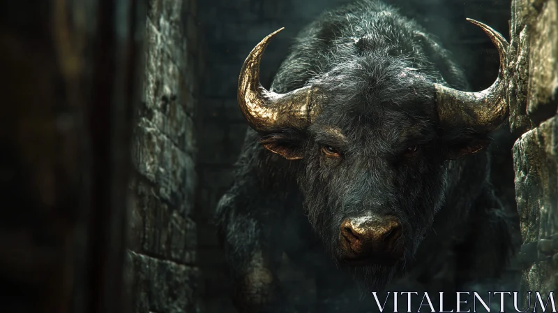 Menacing Bull Between Stone Walls AI Image