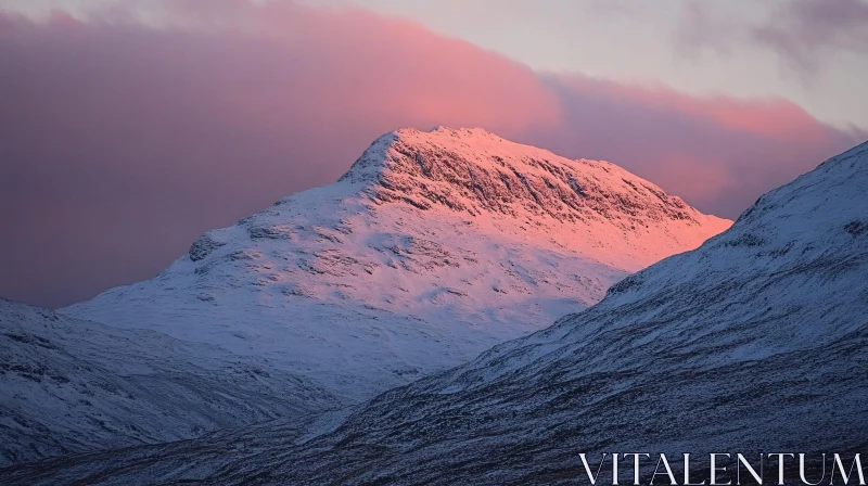 Pink Twilight Illuminating Snowy Mountain Peaks AI Image