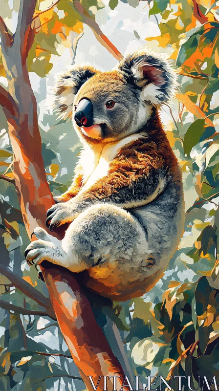 Koala Perched in Tree Artwork AI Image