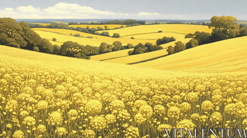 AI ART Blooming Yellow Fields in a Serene Countryside