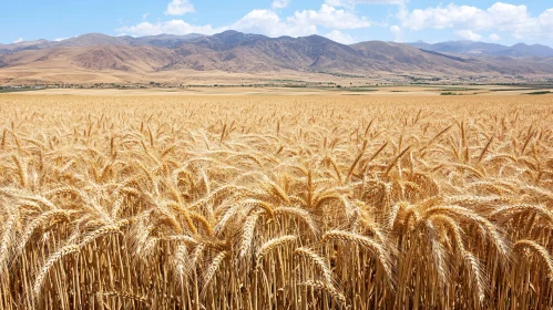 Serene Countryside with Wheat Field and Distant Mountains