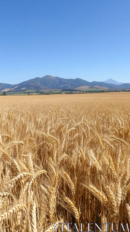 Wheat Field and Mountain Landscape AI Image