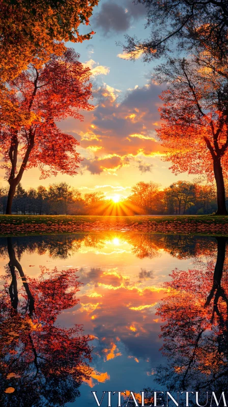 Autumn Sunset Reflection in Lake AI Image